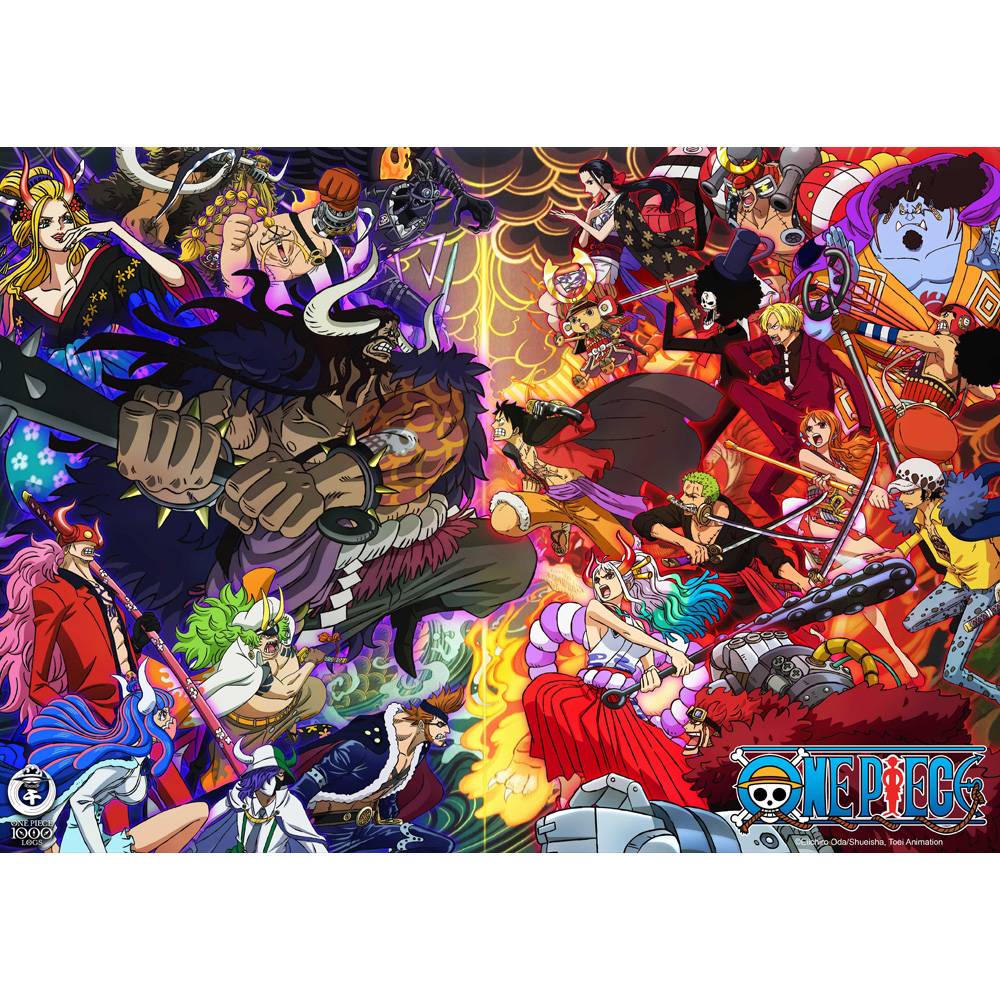 Completed Clementoni One Piece puzzle image, with the Straw Hat Pirates in battle