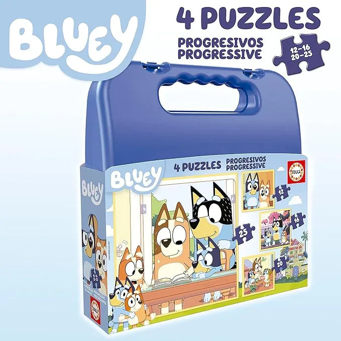 4er-Set Bluey Progressive Puzzles – Educa – 12, 16, 20 und 25 Teile