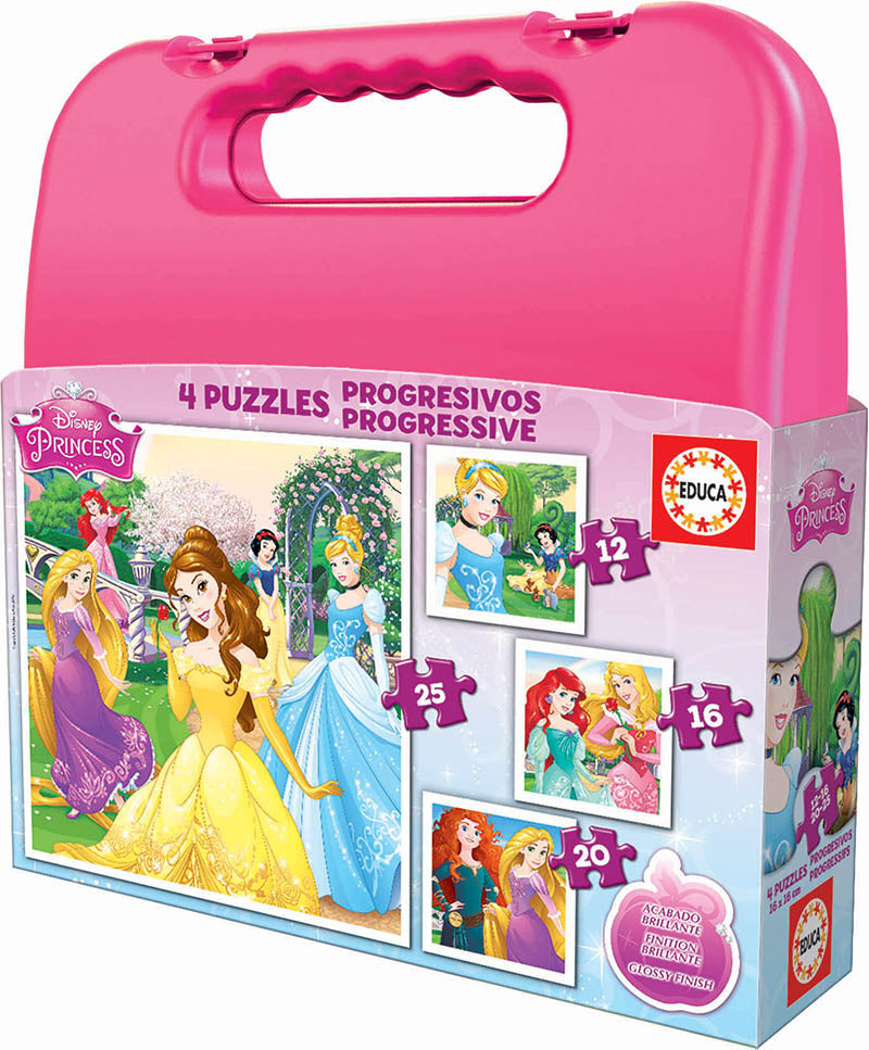 Mala Puzzles Progressivos Princesas - Educa - 12, 16, 20 e 25 Peças