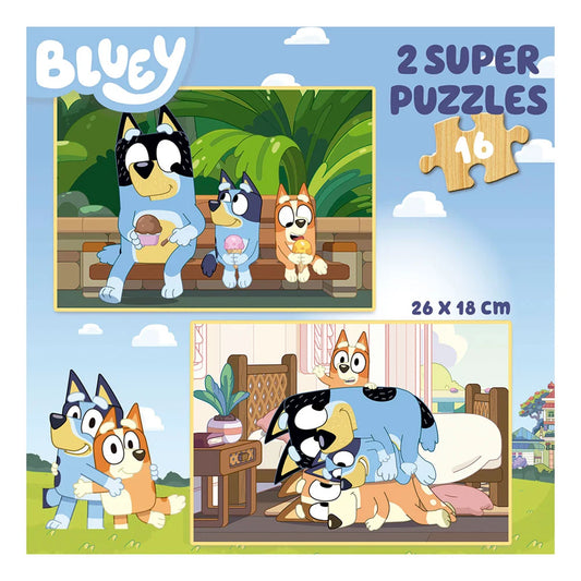 Puzzle Bluey 2 em 1 em Madeira – Educa - 2x16 Peças