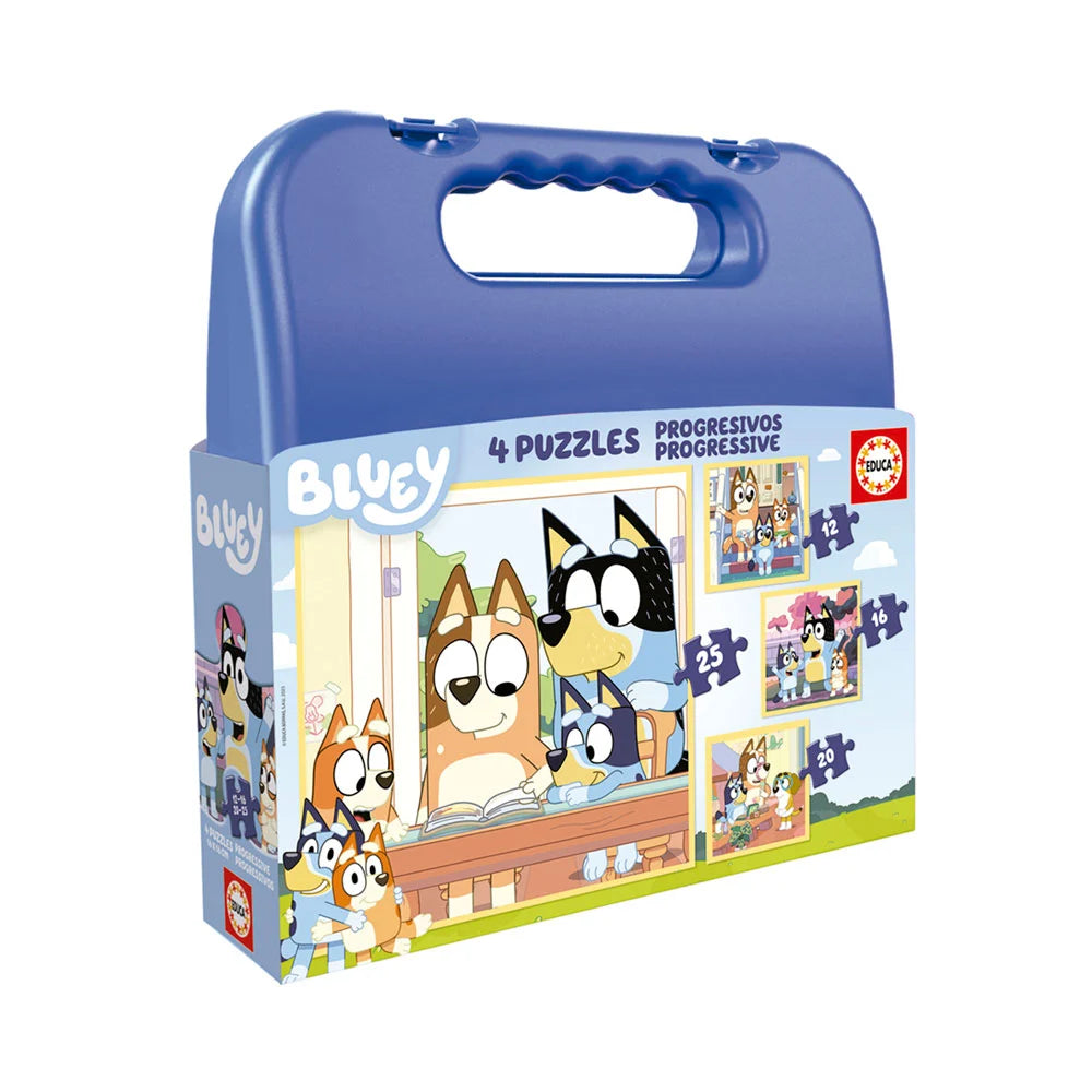 4er-Set Bluey Progressive Puzzles – Educa – 12, 16, 20 und 25 Teile