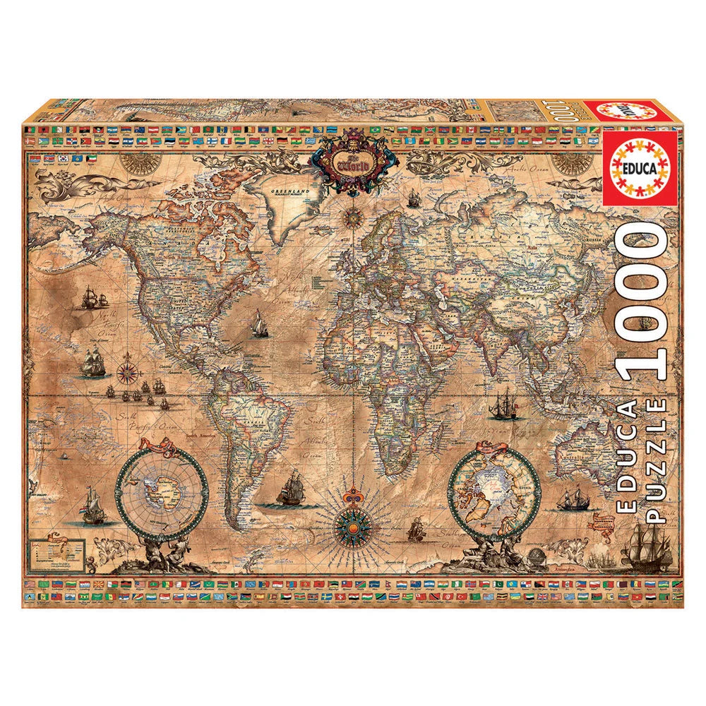 Antique World Map Puzzle - Educa - 1000 Pieces