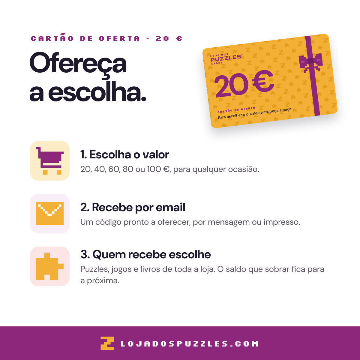 Como funciona o cartão de oferta de 20 euros: escolha o valor, recebe por email, quem recebe escolhe