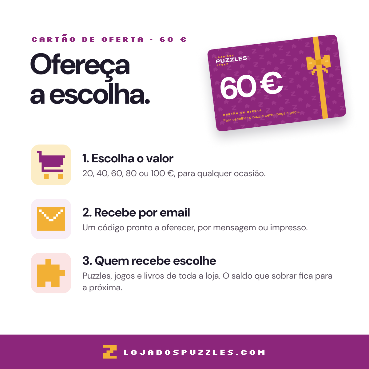Como funciona o cartão de oferta de 60 euros: escolha o valor, recebe por email, quem recebe escolhe