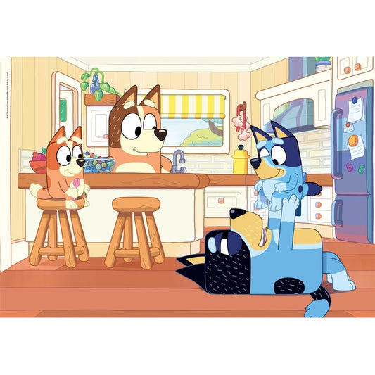 Puzzle Bluey da Clementoni montado, imagem completa (104 peças)