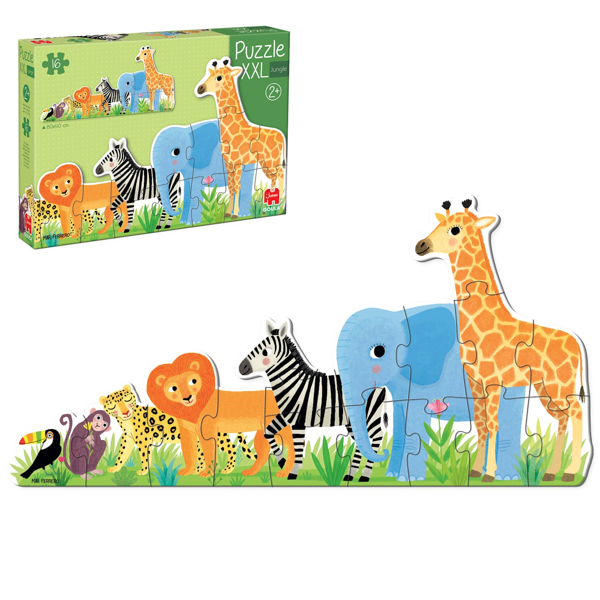 Puzzle XXL Selva Goula 16 peças, caixa e conteúdo