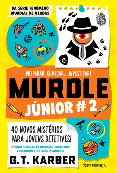 Livros Murdle embrulhados como prenda de Natal junto a um lápis e uma borracha