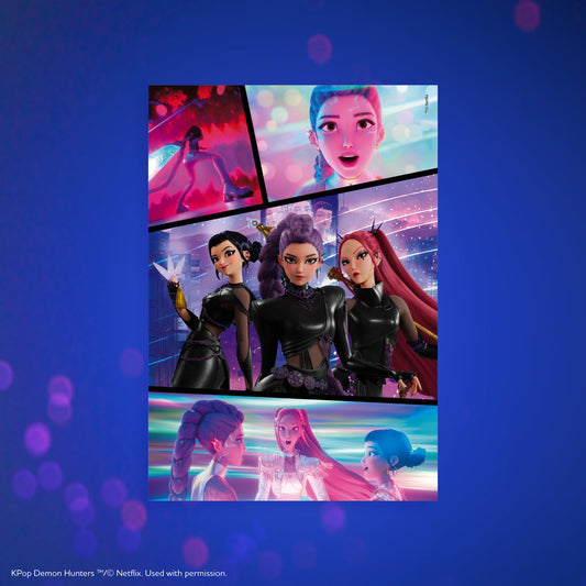 Puzzle KPop Demon Hunters HUNTR/X Caçadoras - Clementoni - 300 Peças, caixa do puzzle oficial Netflix