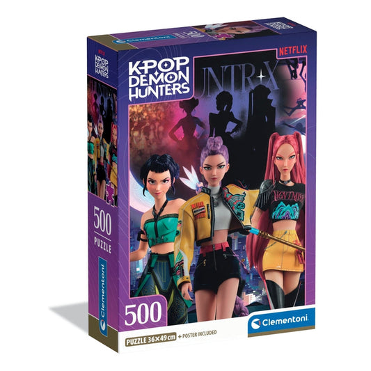 Puzzle KPop Demon Hunters HUNTR/X - Clementoni - 500 Peças, caixa do puzzle oficial Netflix