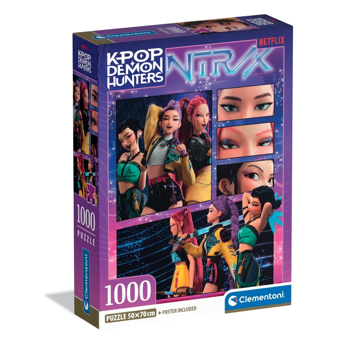 Puzzle KPop Demon Hunters HUNTR/X Collage - Clementoni - 1000 Peças, caixa do puzzle oficial Netflix