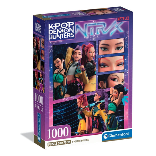 Puzzle KPop Demon Hunters HUNTR/X Collage - Clementoni - 1000 Peças, caixa do puzzle oficial Netflix