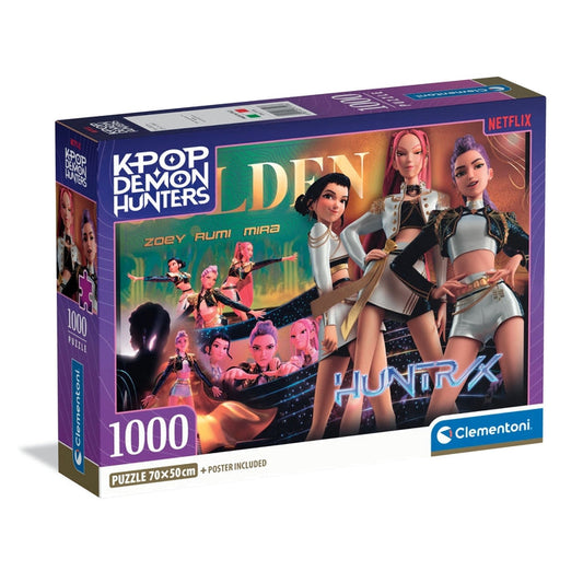 Puzzle KPop Demon Hunters Golden - Clementoni - 1000 Peças, caixa do puzzle oficial Netflix