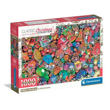 Puzzle Impossible Jolly Christmas Clementoni 1000 peças, colagem de enfeites de Natal vintage