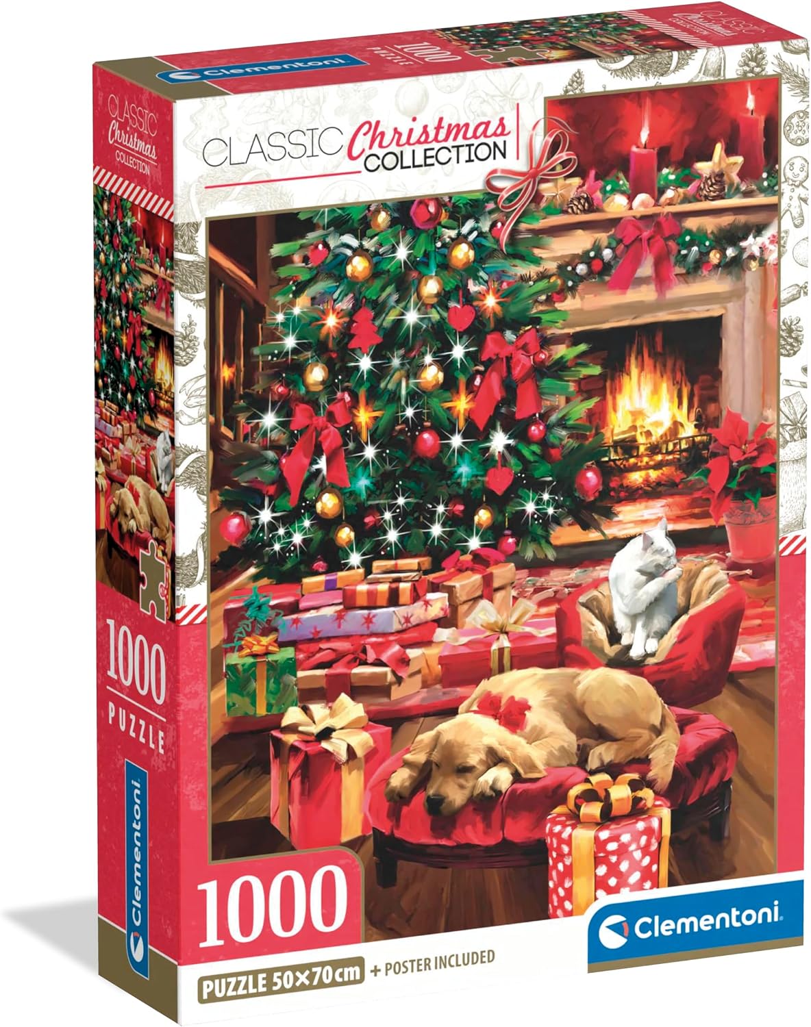 Caixa do puzzle Clementoni Christmas by the Fire 1000 peças Classic Christmas Collection
