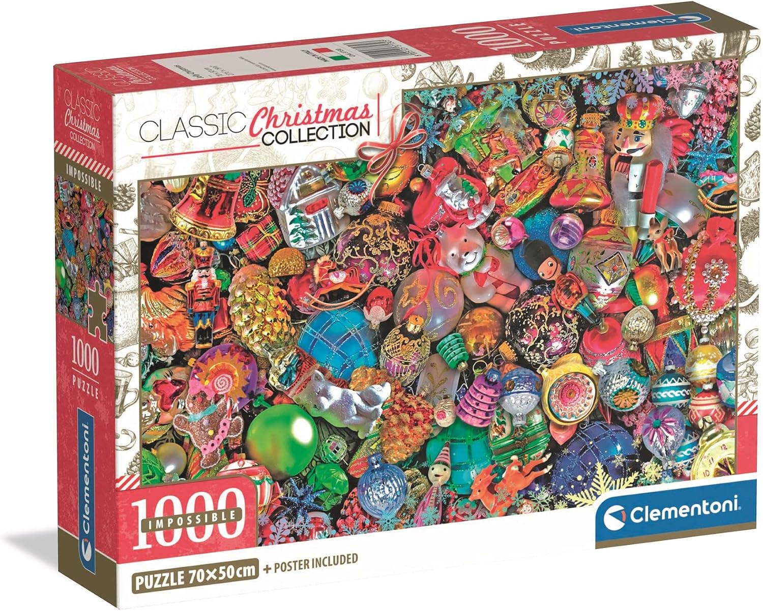 Caixa do puzzle Clementoni Impossible Jolly Christmas 1000 peças Classic Christmas Collection
