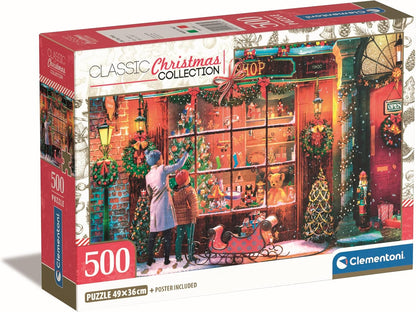 Caixa do puzzle Clementoni Old Toy Shop 500 peças Classic Christmas Collection
