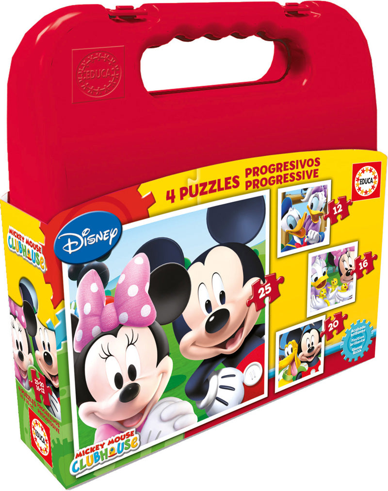 Mala Puzzles Progressivos Mickey - Educa - 12, 16, 20 e 25 Peças