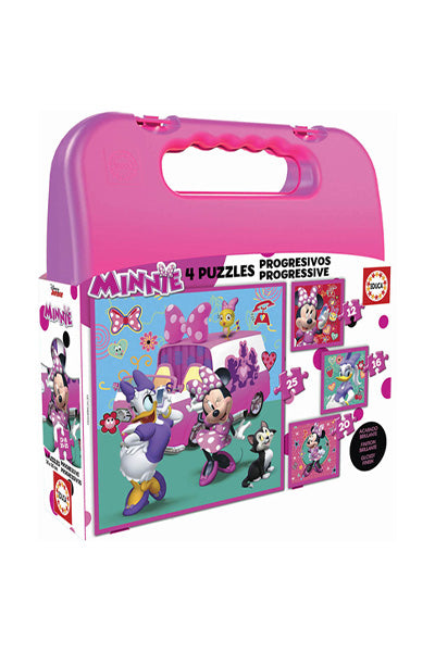Mala Puzzles Progressivos Minnie - Educa - 12, 16, 20 e 25 Peças