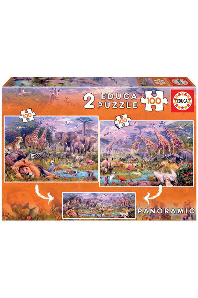 Puzzle Animais Selvagens - Educa - 2x100 Peças