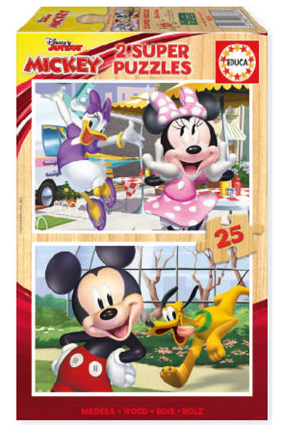 Puzzle Mickey & Friends em Madeira - Educa - 2x25 Peças