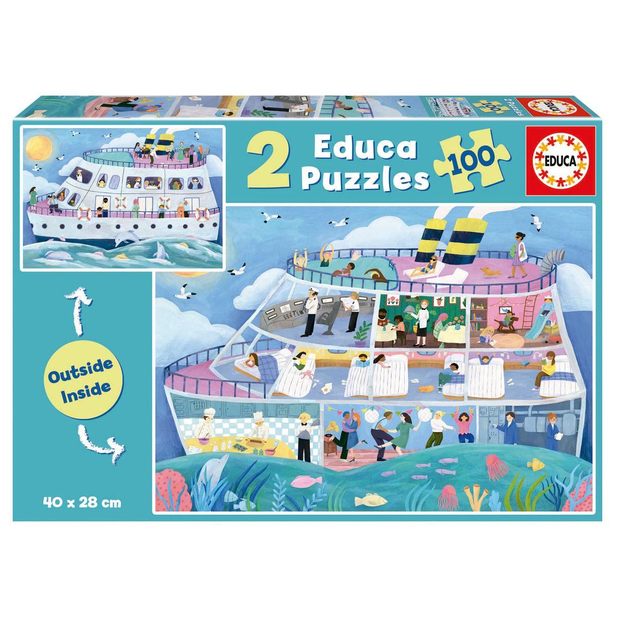 Puzzle Barco Outside/Inside - Educa - 2x100 Peças