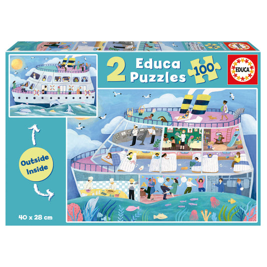 Puzzle Barco Outside/Inside - Educa - 2x100 piezas