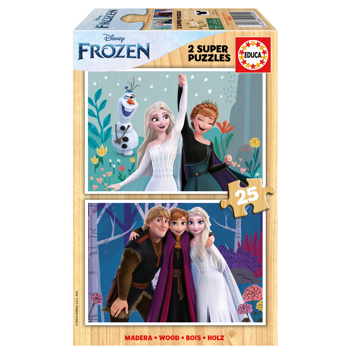 Puzzle Frozen 3 em Madeira - Educa - 2x25 Peças