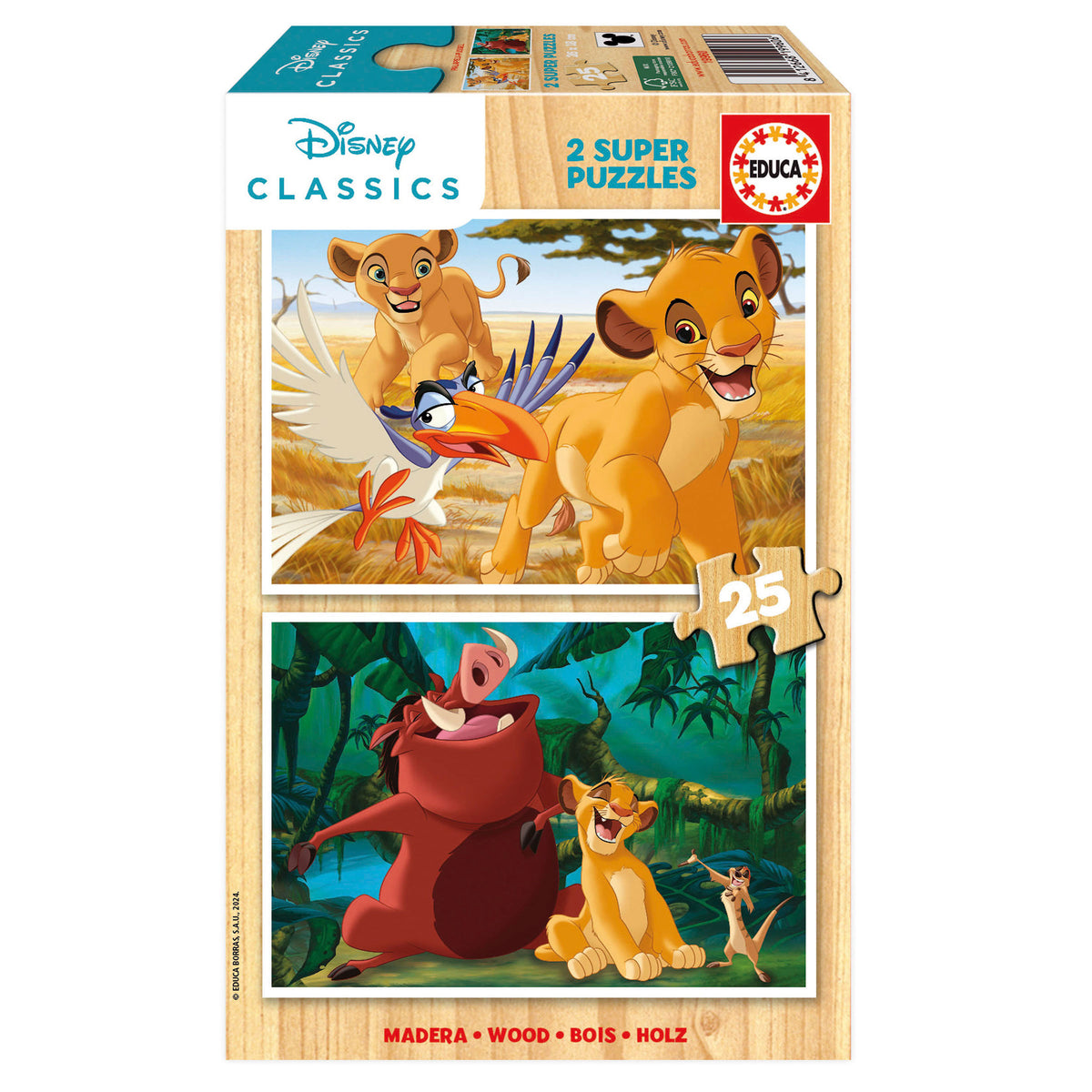 Puzzle Rei Leão em Madeira - Educa - 2x25 Peças