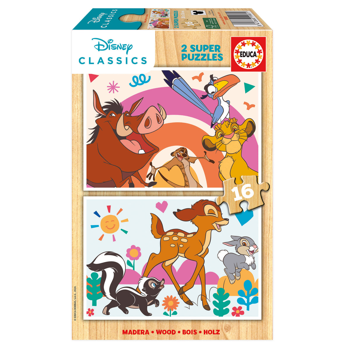 Puzzle Disney Animals em Madeira - Educa - 2x16 Peças
