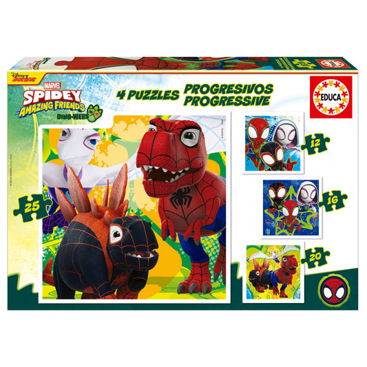 Puzzles Progresivos Dino Spidey - Educa - 12, 16, 20 y 25 Piezas
