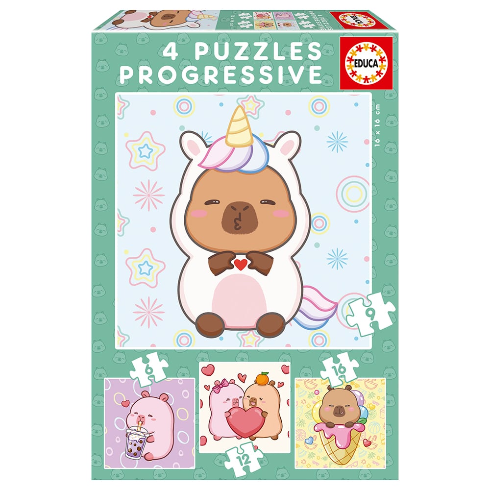Puzzles Progressivos Capivaras - Educa - 6, 9, 12 e 16 Peças