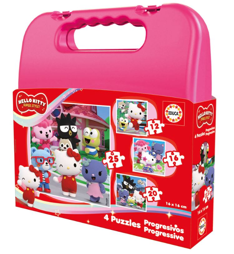 Mala Puzzles Progressivos Hello Kitty - Educa - 6, 9, 12 e 16 Peças