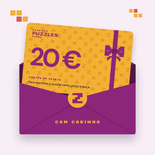 Cartão de oferta de 20 euros dentro de um envelope ameixa