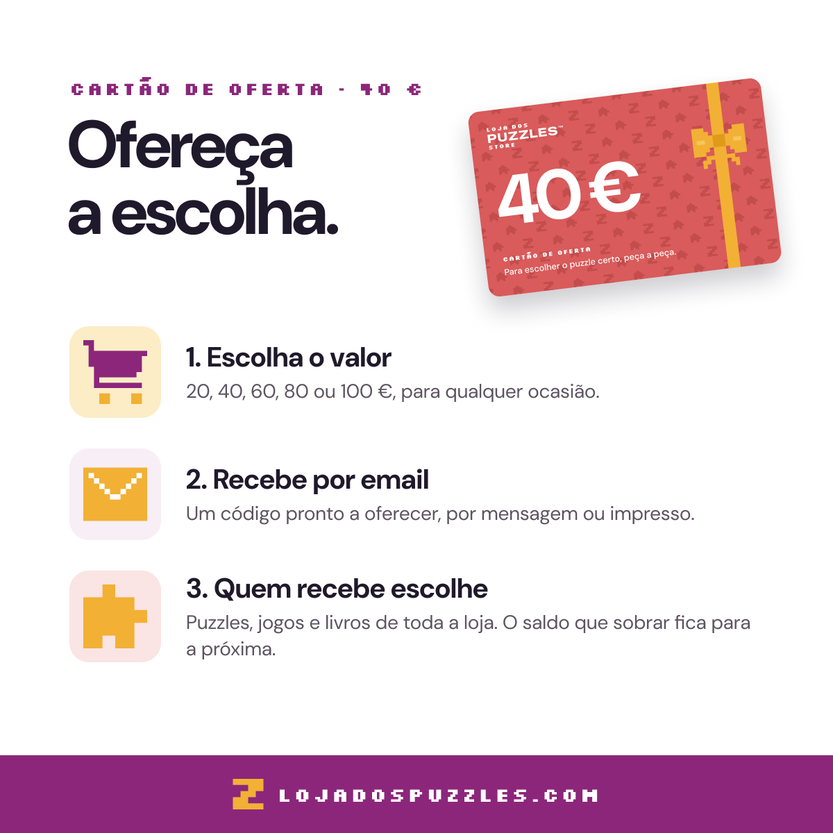 Como funciona o cartão de oferta de 40 euros: escolha o valor, recebe por email, quem recebe escolhe