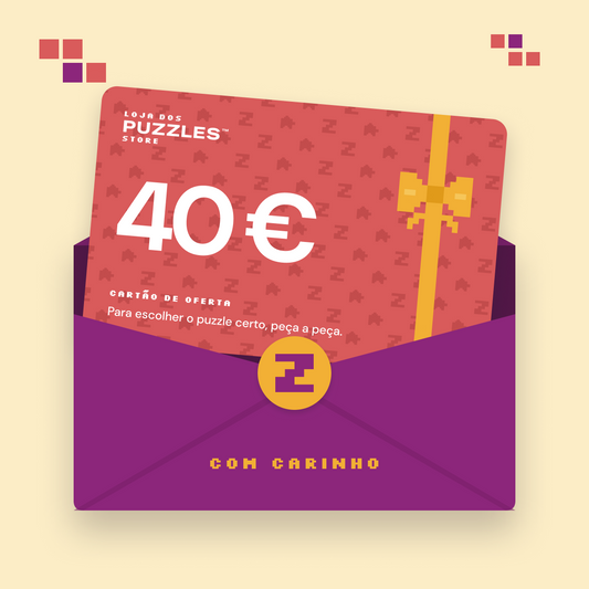 Cartão de oferta de 40 euros dentro de um envelope ameixa