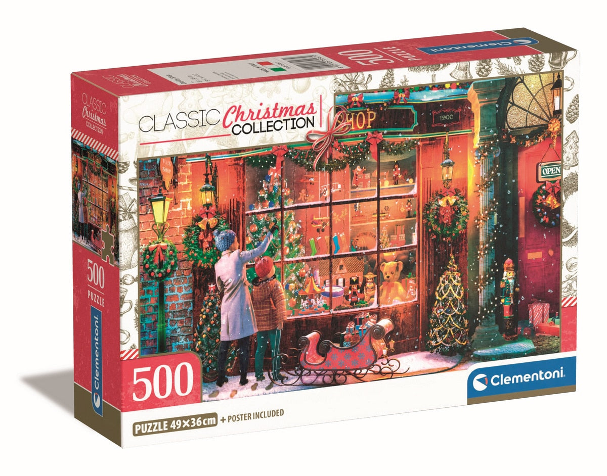 Puzzle Old Toy Shop Clementoni 500 peças, loja de brinquedos antiga em noite de Natal