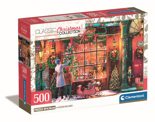 Puzzle Old Toy Shop Clementoni 500 peças, loja de brinquedos antiga em noite de Natal