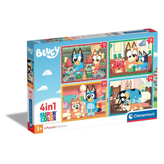 Caixa do Puzzle 4 em 1 Bluey da Clementoni com 4 puzzles progressivos