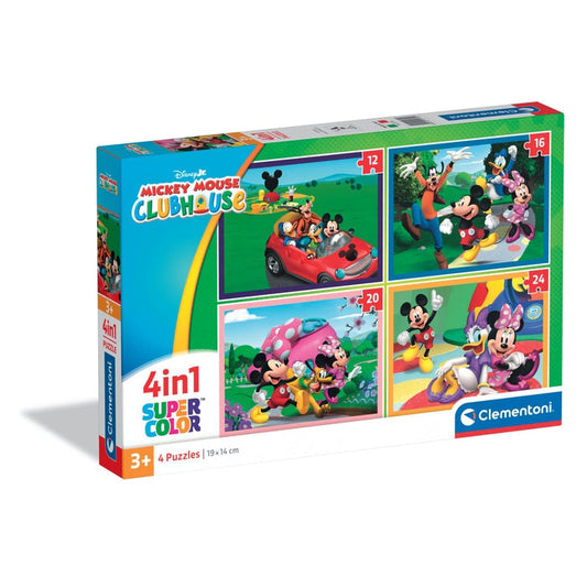Caixa do Puzzle 4 em 1 Mickey Mouse Clubhouse da Clementoni com 4 puzzles progressivos