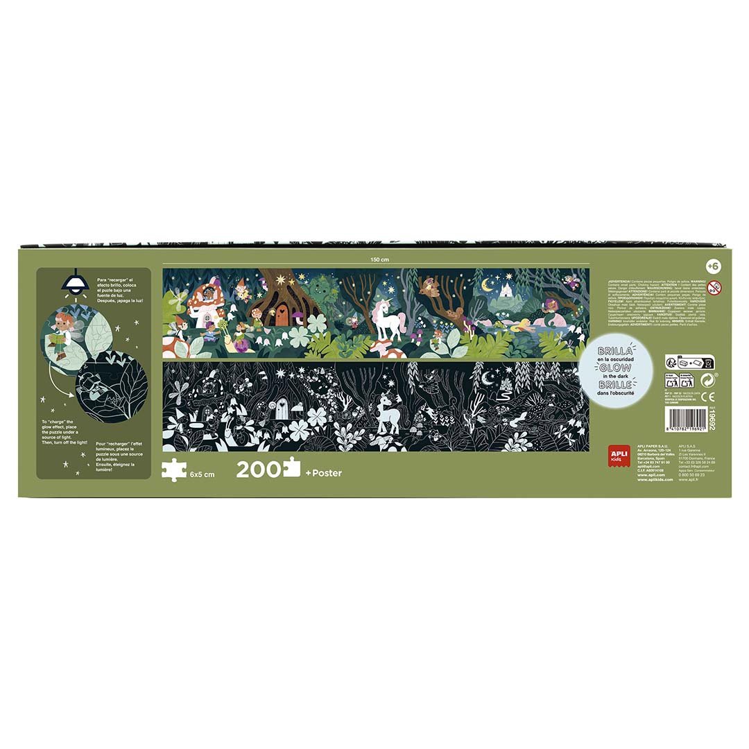 Puzzle Brilha no Escuro Bosque Mágico Apli Kids 200 peças, puzzle montado
