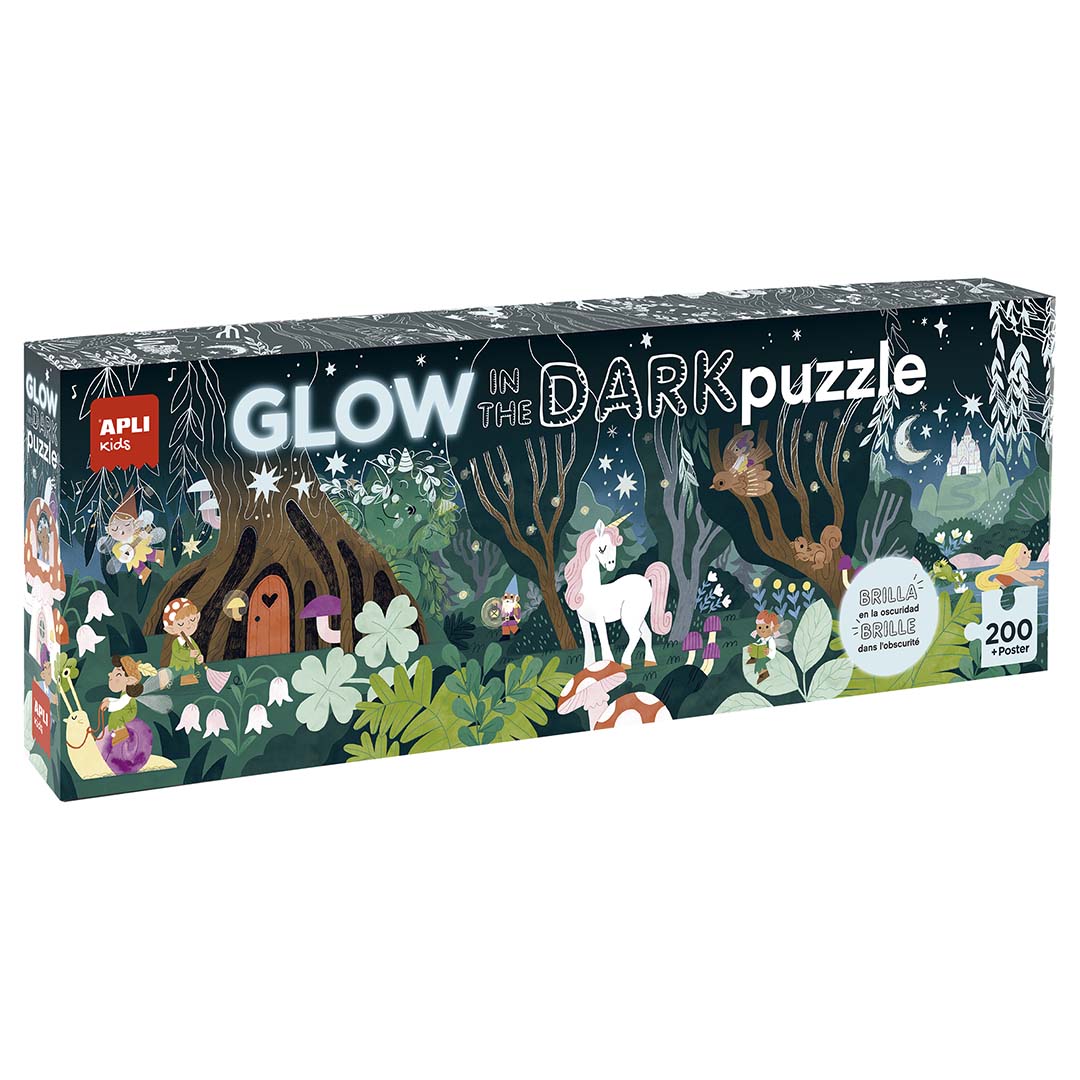 Puzzle Brilha no Escuro Bosque Mágico Apli Kids 200 peças, caixa