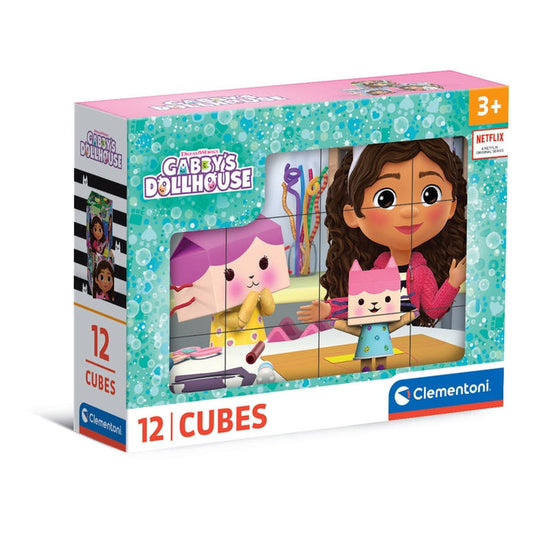 Caixa do Puzzle de Cubos Gabby's Dollhouse da Clementoni com 12 cubos