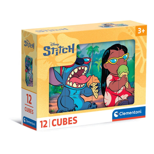 Caixa do Puzzle de Cubos Stitch da Clementoni com 12 cubos