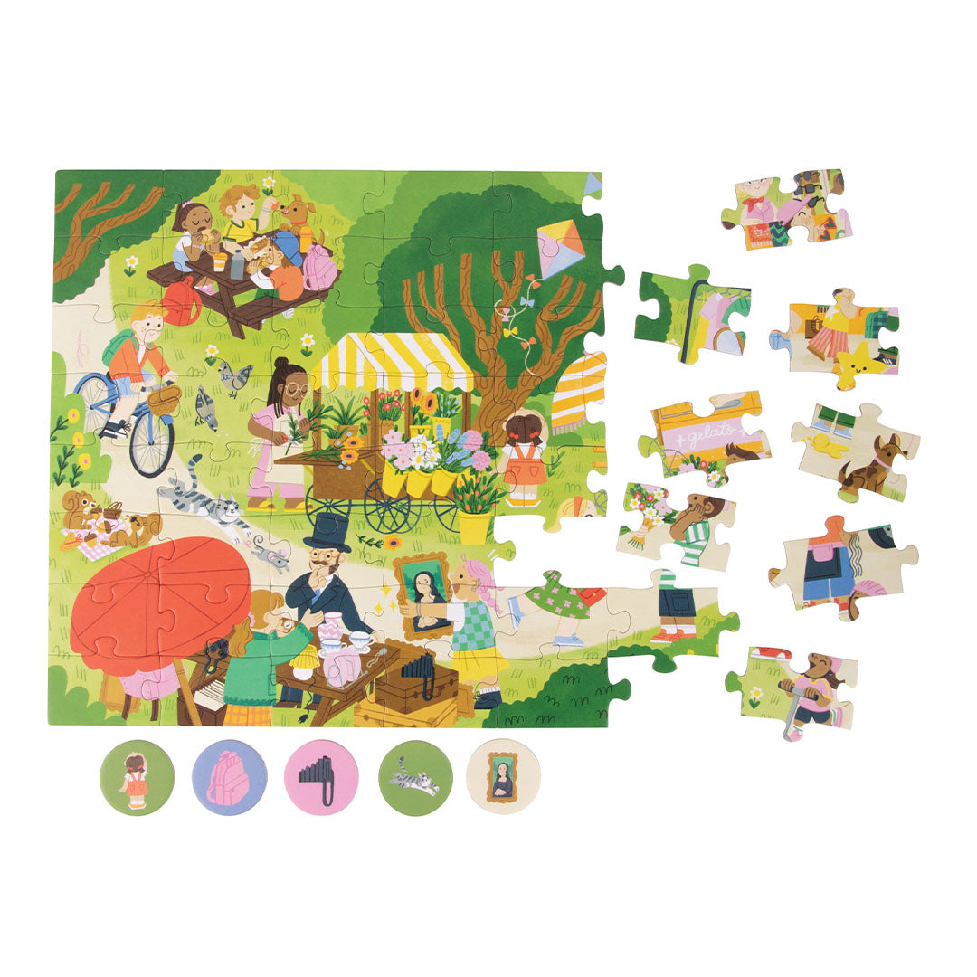 Puzzle Find it First! Mercado Apli Kids 200 peças, peças e fichas