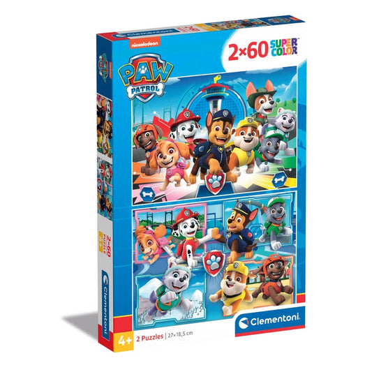 Caixa do Puzzle Patrulha Pata da Clementoni com 2 puzzles de 60 peças