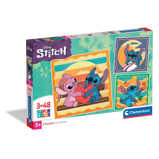 Caixa do Puzzle Stitch da Clementoni com 3 puzzles de 48 peças