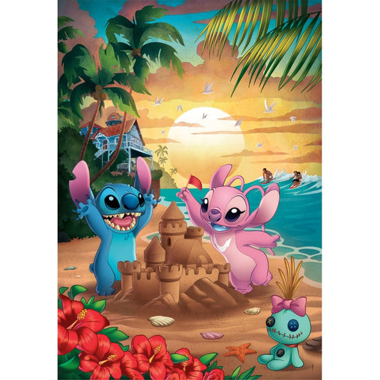 Puzzle Stitch e Angel da Clementoni montado, imagem completa (500 peças)