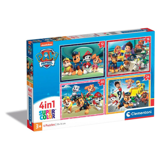 Caixa dos Puzzles Progressivos Patrulha Pata da Clementoni com 12, 16, 20 e 24 peças